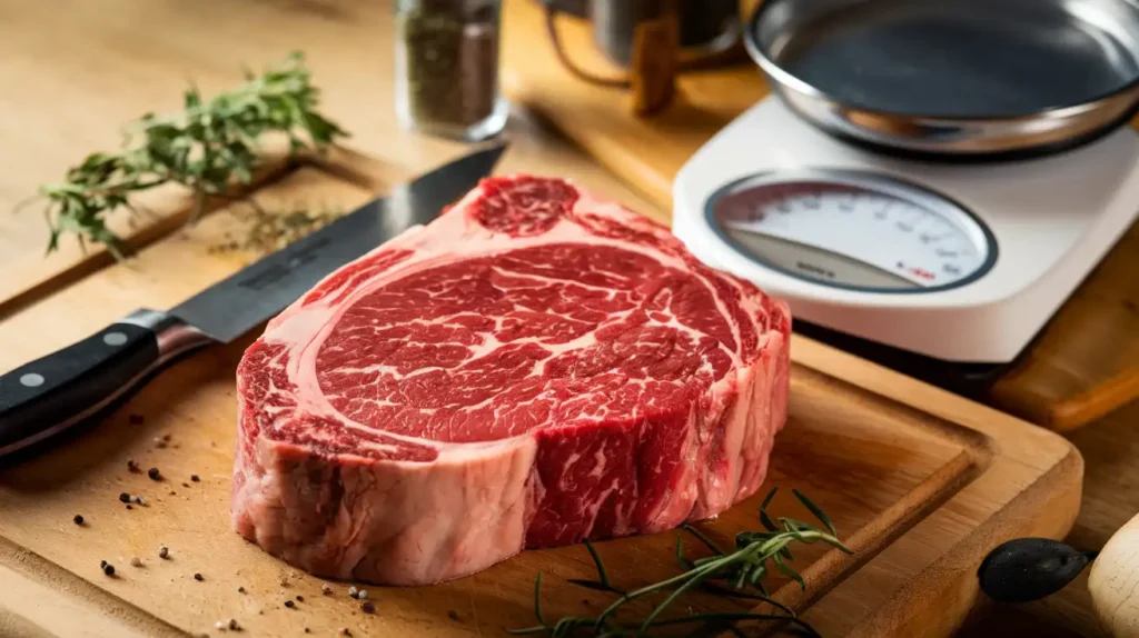 Different cuts of 6 oz steaks displayed on a butcher’s board.