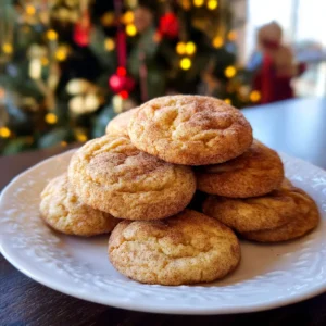 A plate of freshly baked christmas snickerdoodle cookies, a classic holiday recipe, on a wooden surface with a blurred festive Christmas tree.