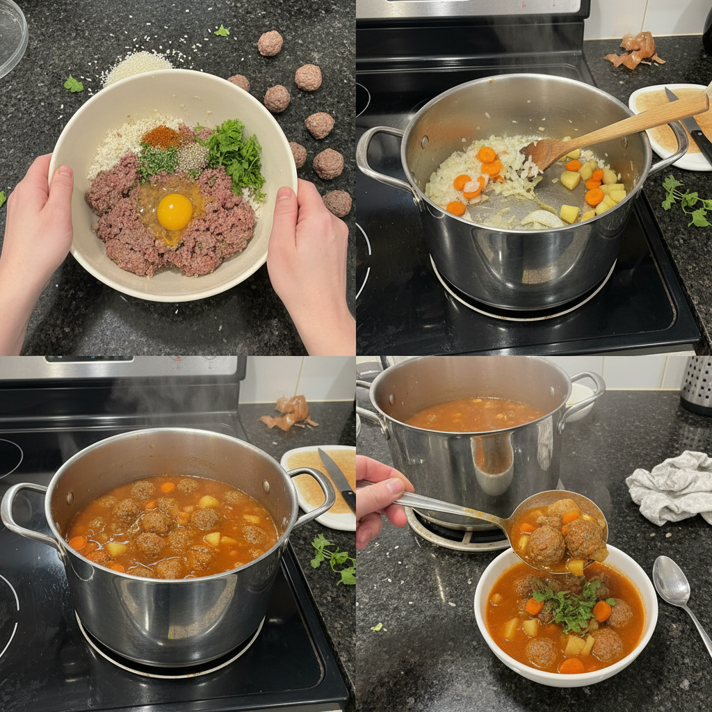 Hands expertly forming tender meatballs from ground beef, a crucial step in preparing this albondigas soup recipe.