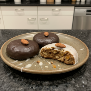 A plate of beautifully decorated and glazed Christmas Lebkuchen cookies, ready to be served from a festive bowl.