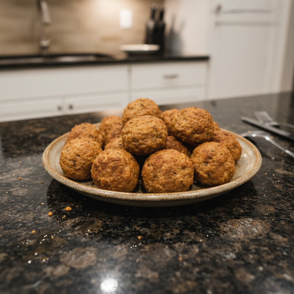 A plate of delicious turkey meatballs in a rich sauce, garnished with fresh herbs and ready to serve.