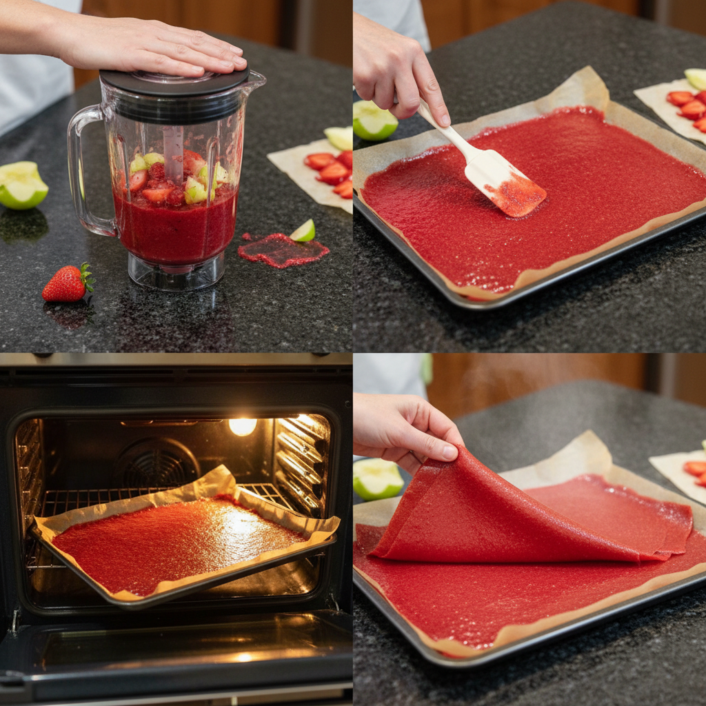 Smooth fruit puree being expertly spread onto a silicone mat, preparing it for dehydration into perfect Fruit Leather.