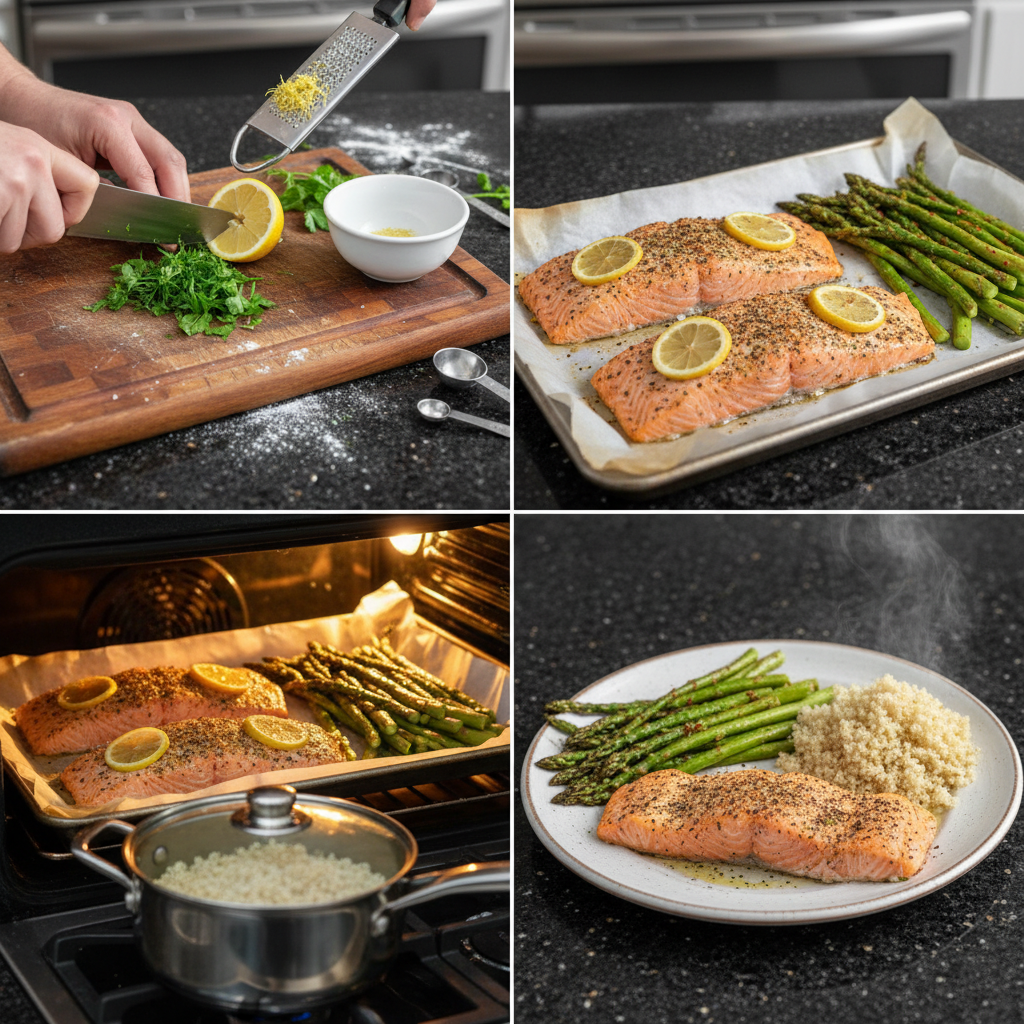 Hands seasoning a raw salmon fillet with lemon slices and fresh dill on a wooden cutting board, a step in healthy dinner recipes for weight loss.