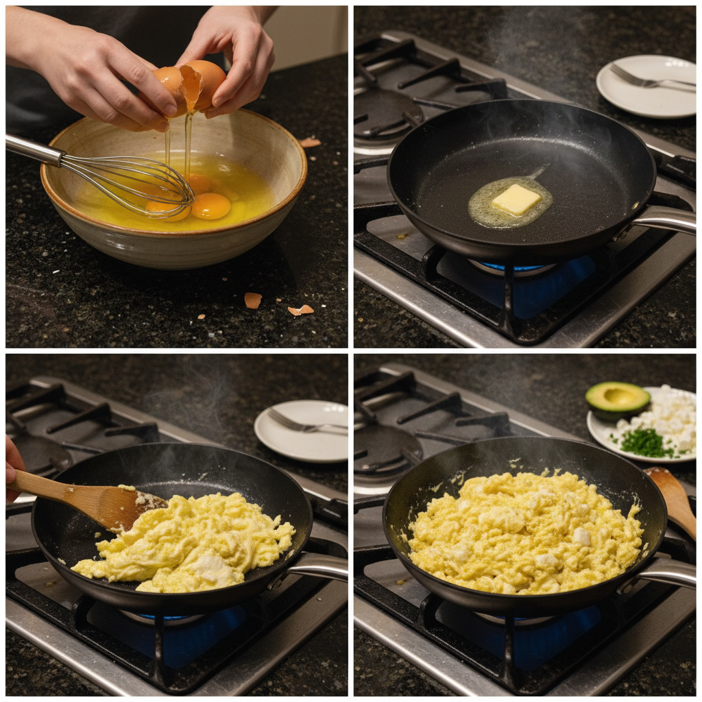 A chef whisking eggs in a bowl, demonstrating a simple step for many high protein breakfast recipes.
