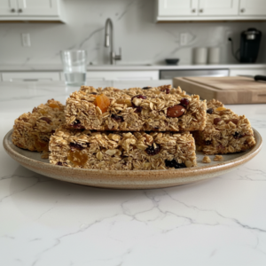 Delicious homemade granola bars with oats, nuts, and dried fruit, ready for a healthy snack.