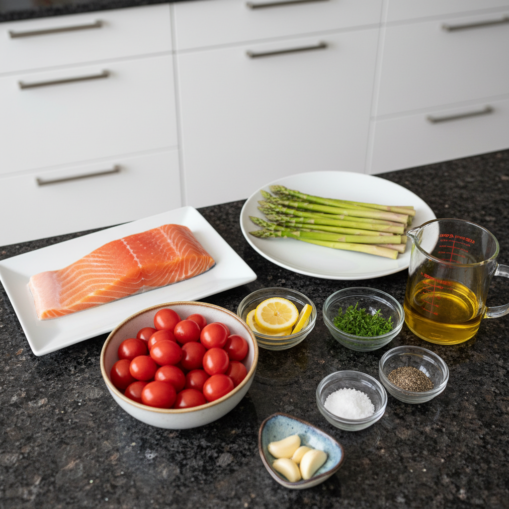 A colorful array of fresh vegetables and lean protein laid out for low calorie dinner recipes.