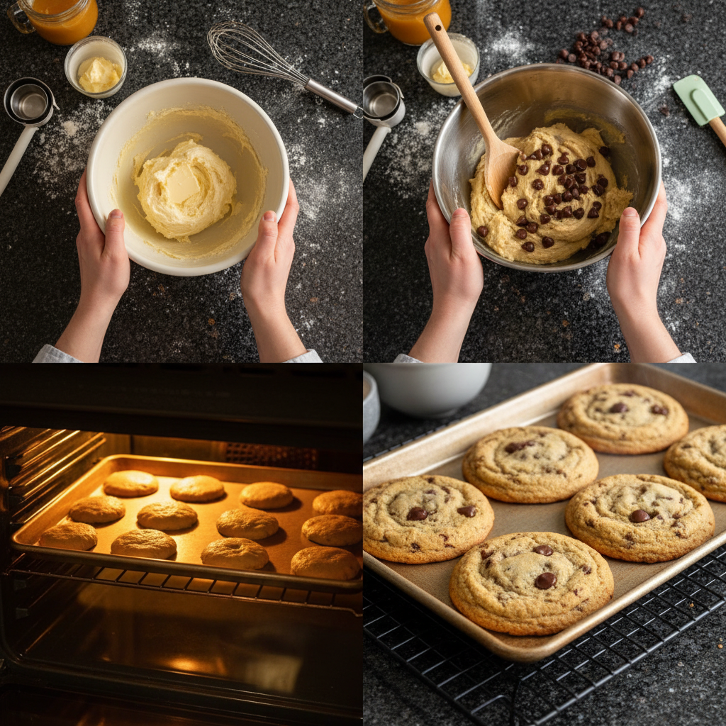 Hands scooping rich dough onto a parchment-lined baking sheet, preparing Vegan Chocolate Chip Cookies for the oven.