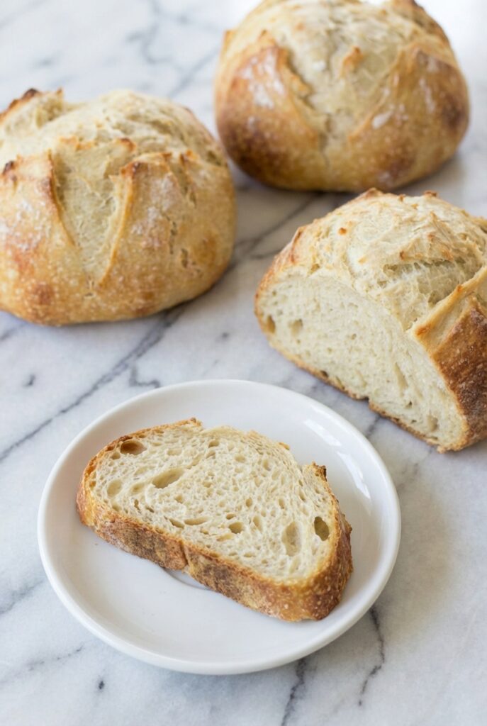 Macro view of the airy crumb structure and Maillard reaction on the crust of this Artisan Bread Recipe (4 Ingredients).