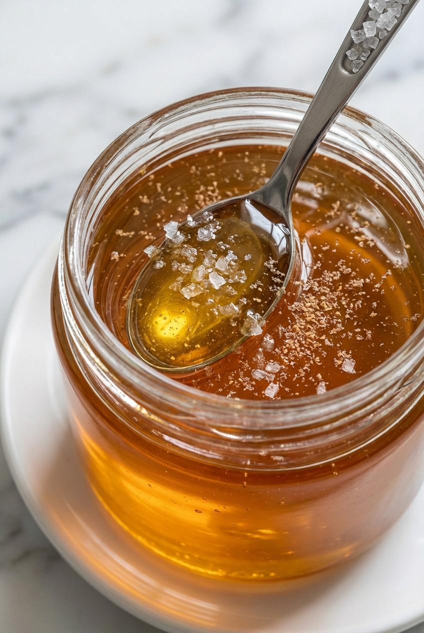 The best honey for sleep served in a minimalist ceramic vessel next to a warm beverage under soft natural window lighting.