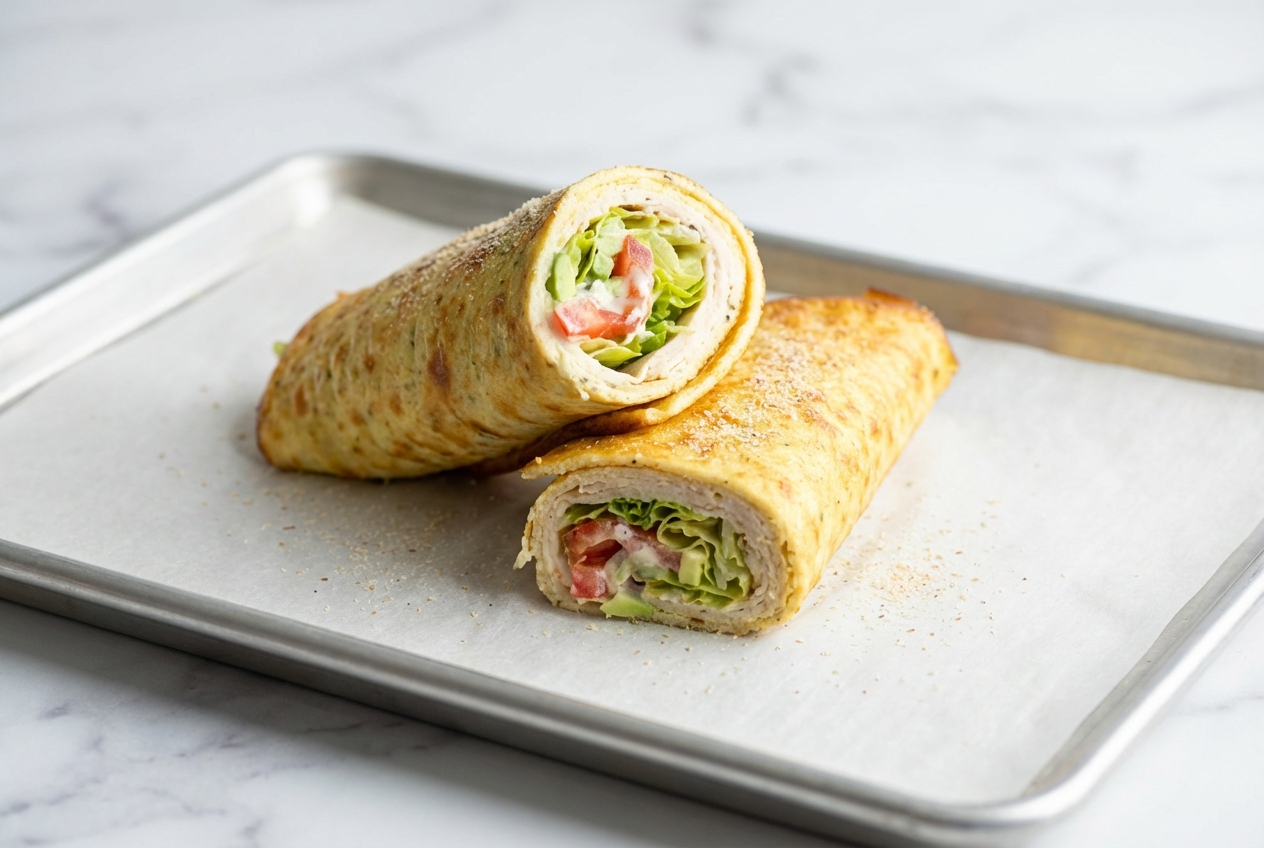 2-Ingredient Cottage Cheese Wraps on a minimalist ceramic plate over white marble, showing flexibility from psyllium husk.