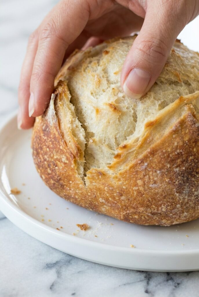 Artisan Bread Recipe (4 Ingredients) resting in a minimalist ceramic vessel under soft natural window lighting.