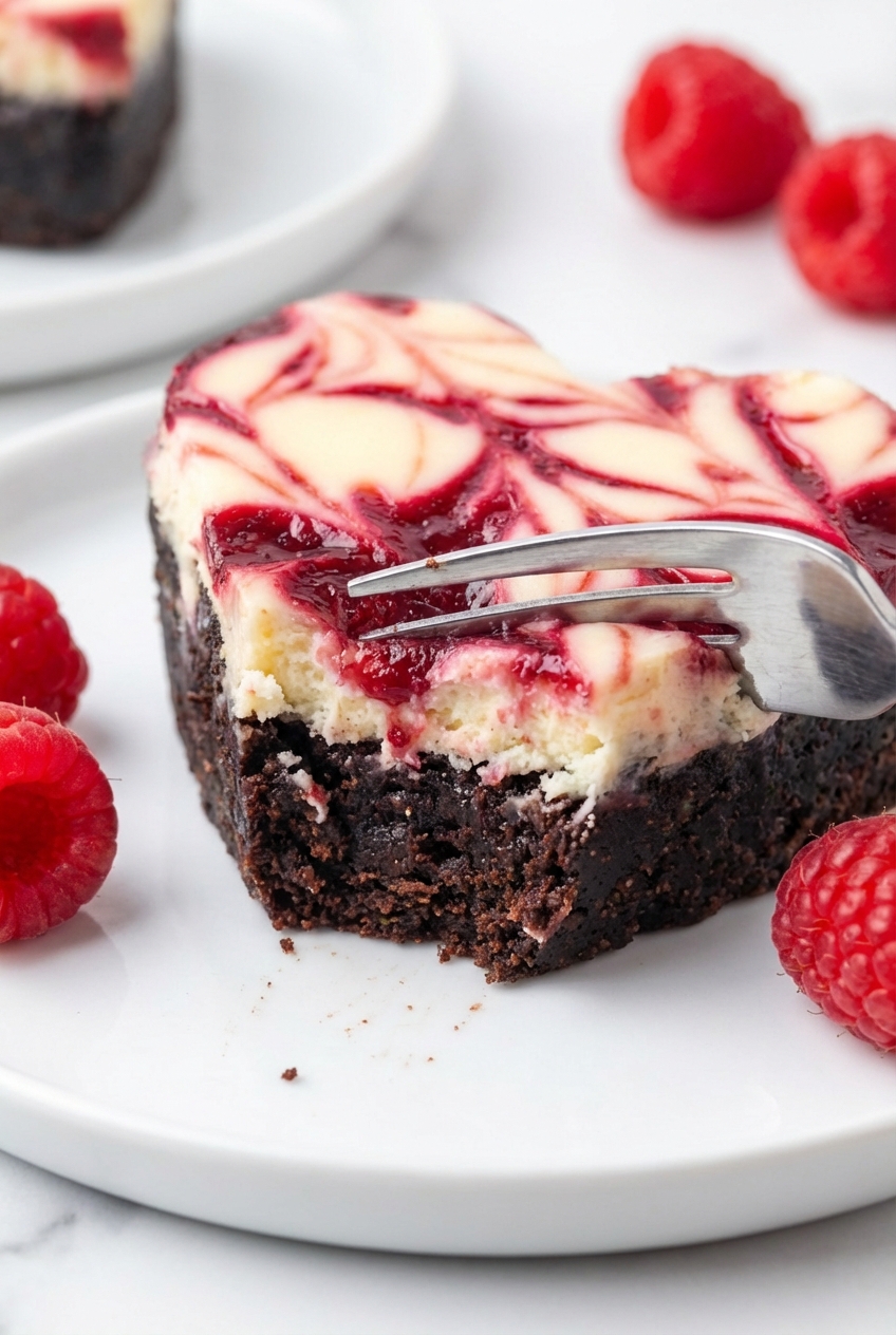 Close-up texture of Heart Shaped Brownies showing the intricate pink marbleized swirl on a minimalist ceramic vessel.