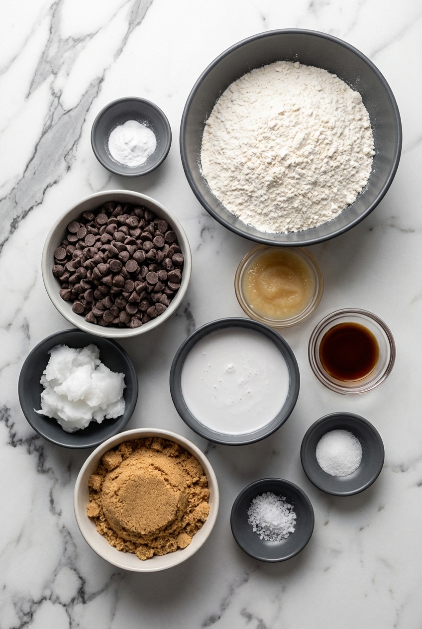 best vegan chocolate chip cookies ingredients flat lay