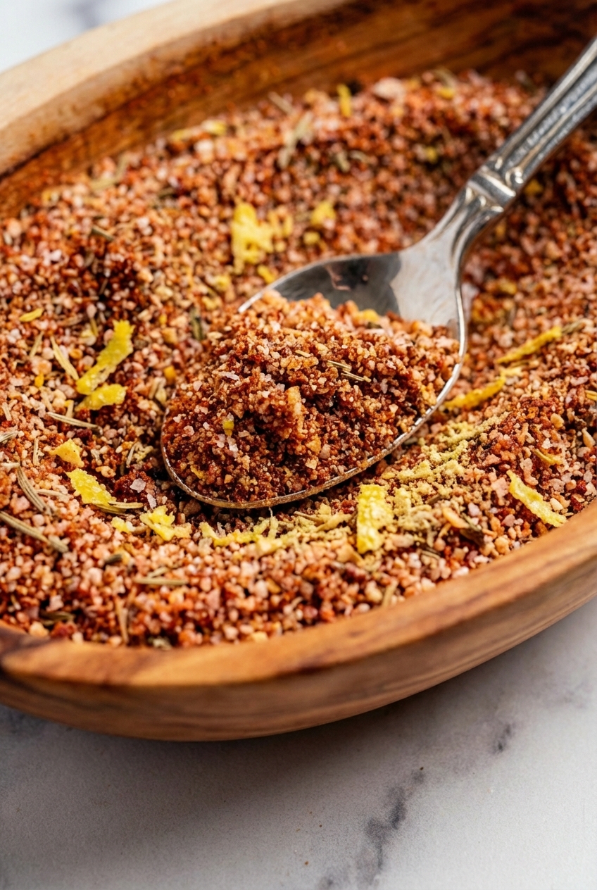 Close-up of the Cajun Seasoning Recipe being mixed in a minimalist ceramic vessel under natural window lighting.