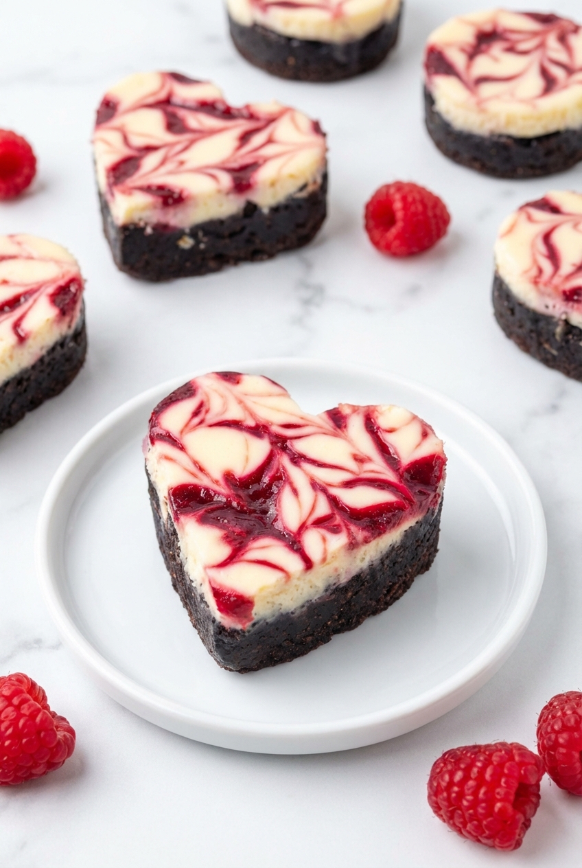 Heart Shaped Brownies served on a contemporary plate with soft shadows and natural lighting on a minimalist countertop.