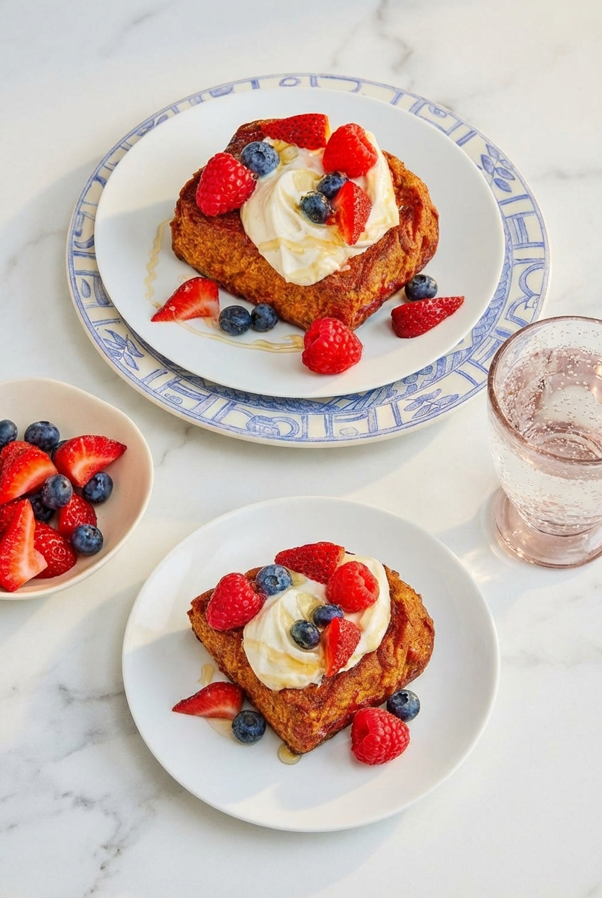 Slices of Honey Butter Toast served on a minimalist ceramic plate with soft shadows on a contemporary countertop.