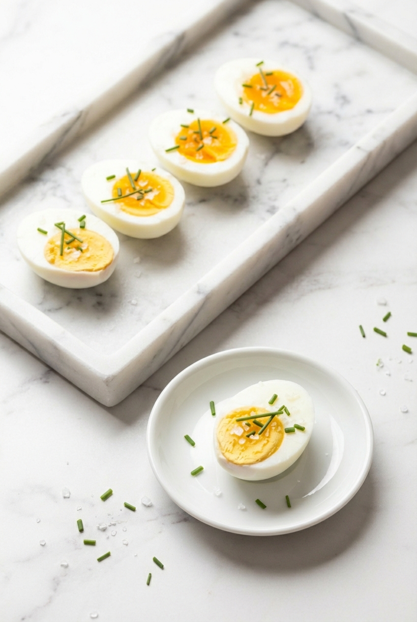 Seasoned egg boil recipe with Old Bay on a contemporary countertop with soft shadows in a lifestyle setting.