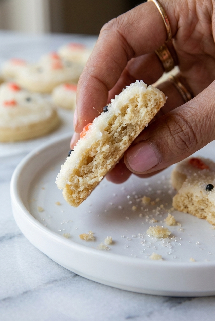 Close-up of Soft Buttercream Bunny Cookies being decorated with a piping bag on a contemporary countertop under natural window lighting.