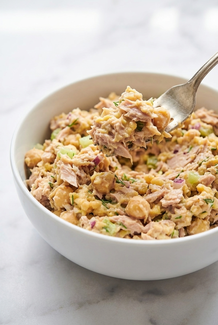Close-up of the whipped texture in Tuna Salad (20g Protein) highlighting the creamy cottage cheese binder.