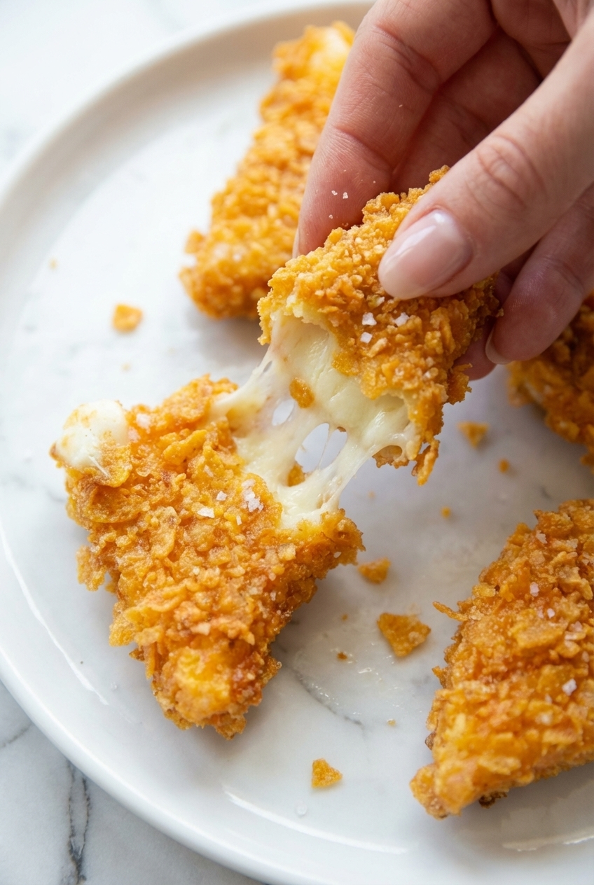 Close-up of the panko texture and Maillard reaction on fried cheese stuffed doritos resting in a minimalist ceramic vessel.