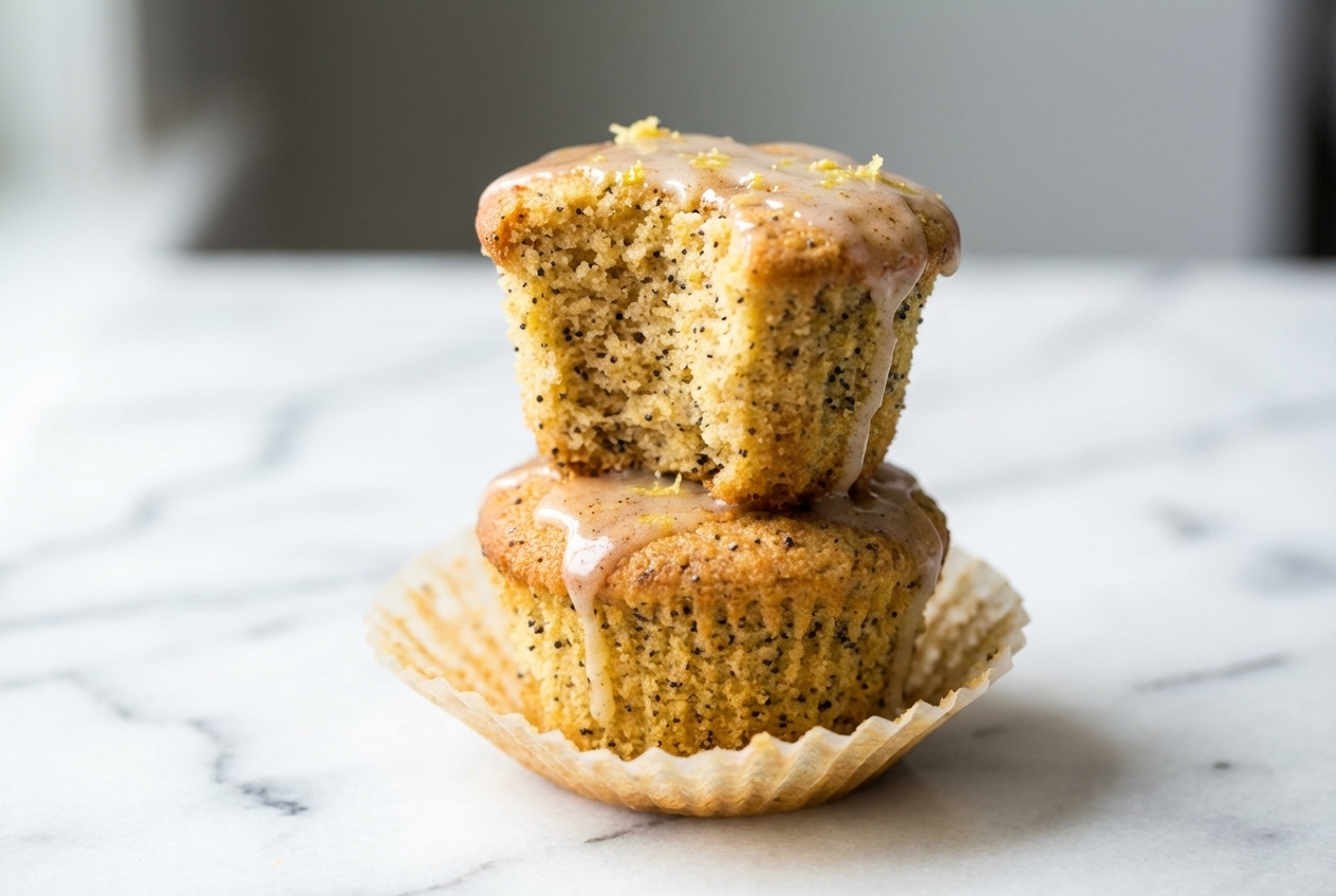 Golden Keto Lemon Muffins with a brown butter and ginger infusion on a minimalist white ceramic plate.