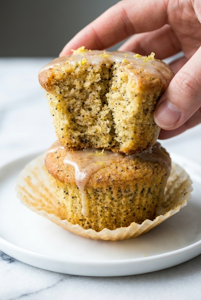 Close-up of the airy crumb and tender texture of Keto Lemon Muffins on a contemporary countertop.