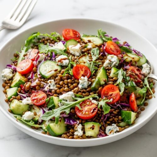Lentil and Feta Rainbow Salad (13g Protein) finished dish
