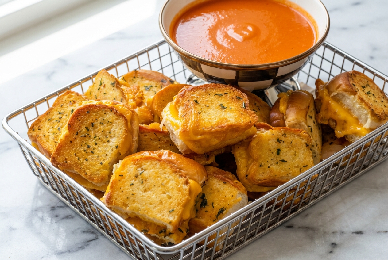 Golden Mini Grilled Cheese Hawaiian Rolls featuring a crispy inside-out mayo-sear on a white marble surface in natural light.