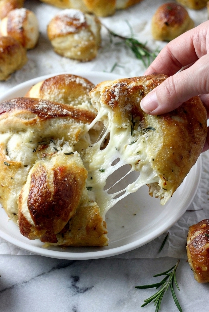 Proofing dough for Mozzarella Stuffed Rosemary Parmesan Soft Pretzels resting in a minimalist ceramic vessel under natural window light.