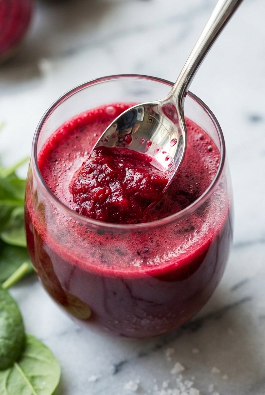 Pouring a Beet Juice Recipe into a minimalist ceramic vessel under natural window lighting for a balanced flavor.