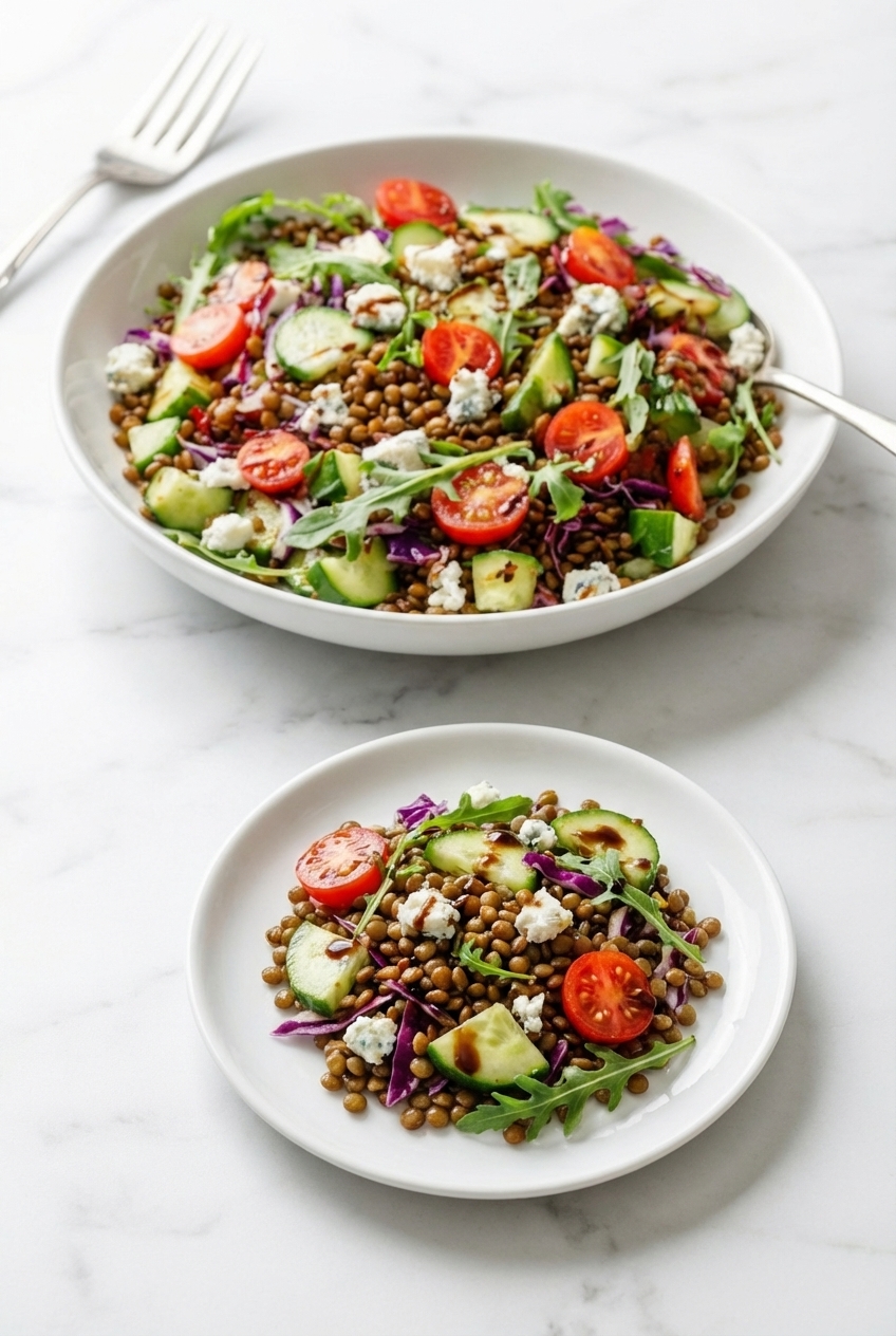 Lentil and Feta Rainbow Salad (13g Protein) serving and storage suggestions