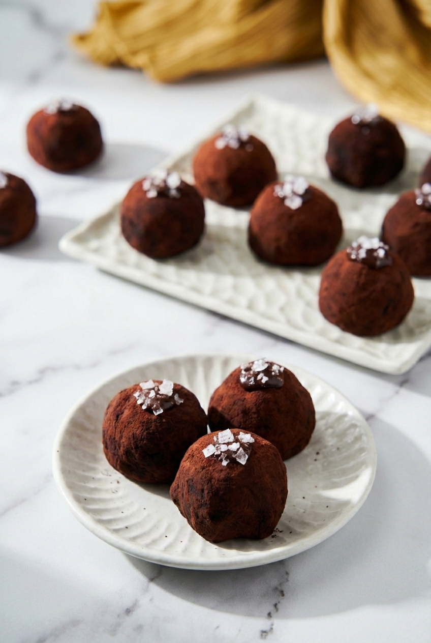 Japanese Chocolate Mochi arranged on a minimalist ceramic plate with natural window lighting and soft shadows.