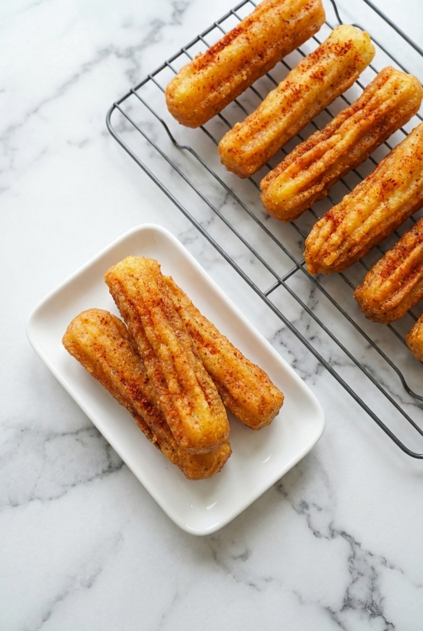 Potato cheese sticks arranged in a minimalist ceramic vessel under soft natural lighting, styled as a modern appetizer.