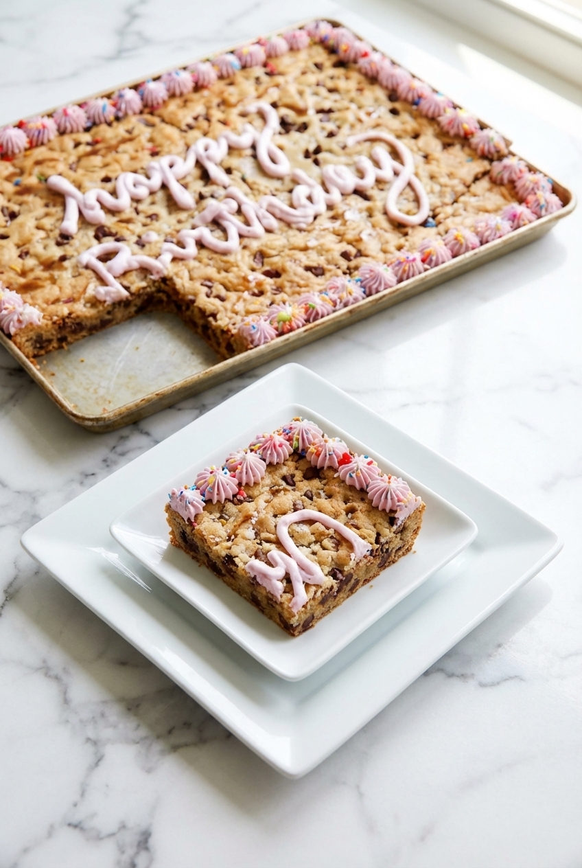 Slices of the espresso-enhanced Cookie Cake Recipe served on a minimalist ceramic plate with an offset spatula nearby.